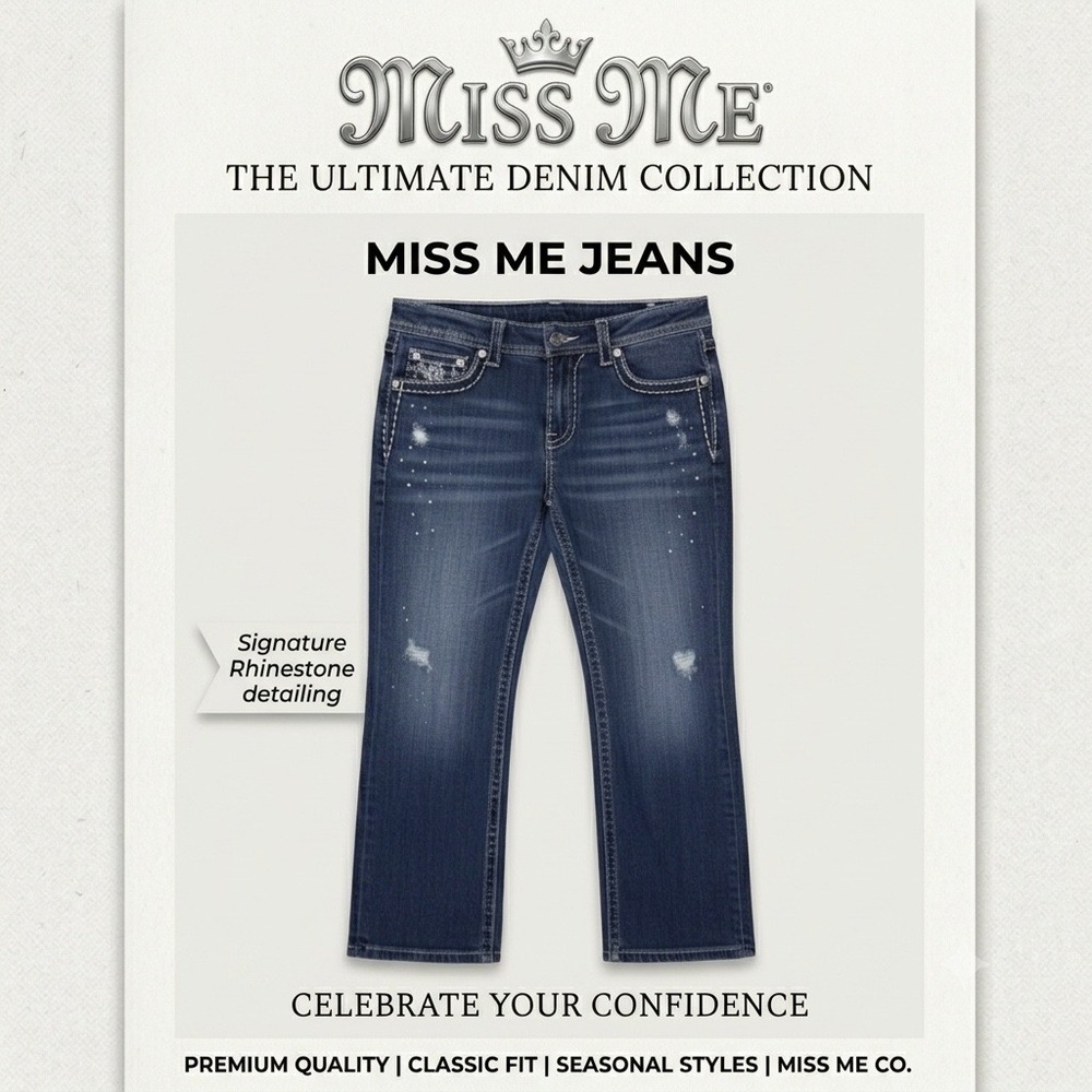 Miss Me Modelo Boyfriend Distress Mid Rise Dk Wash Capri Rhinestone Jean 6/28